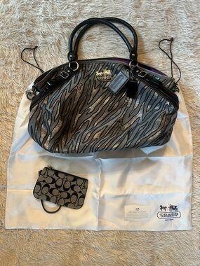 Coach Metallic Zebra Print Satchel Bag in Black/Silver & Coach Wallet!